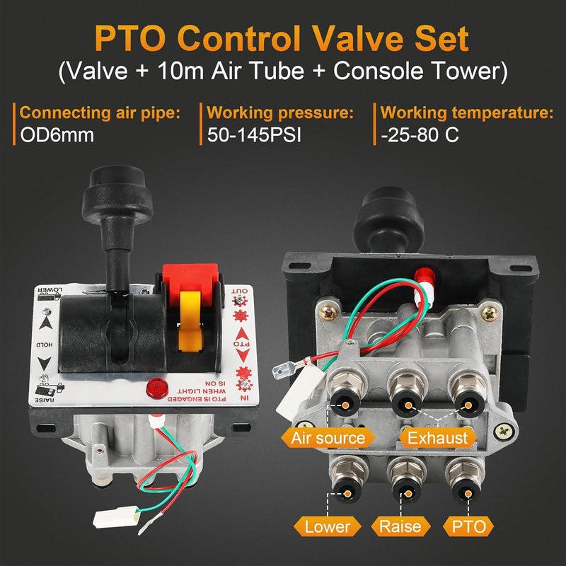 RALBDX Hydraulic Flow Control Valves For Dump Truck Tipper Hydraulic System Slow Down Function Air Operated ; PTO Switch Dual Valve Air Kit With Kickout(Valve + 10m Air Tube + Console Tower) - Image 5